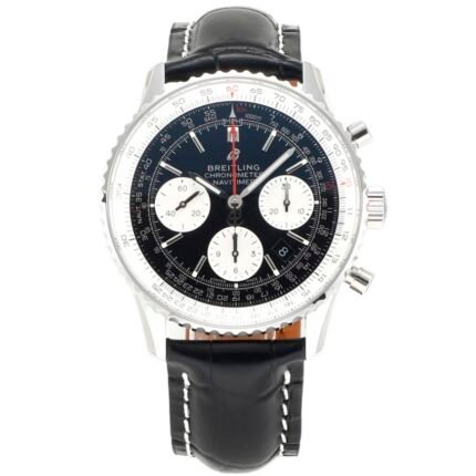 Navitimer B01 43mm SS B50 Best Edition Black Dial White Subdial On Black Leather Strap A7750