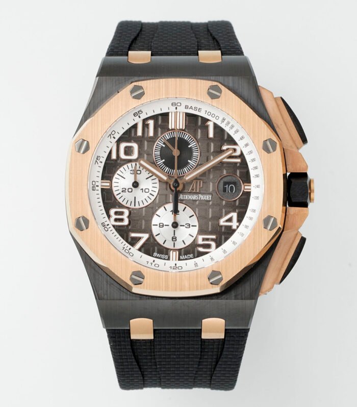 Royal Oak Offshore 44mm Black Ceramic TKF 1:1 Best Edition Gray Dial RG Bezel on Black Rubber Strap A3126