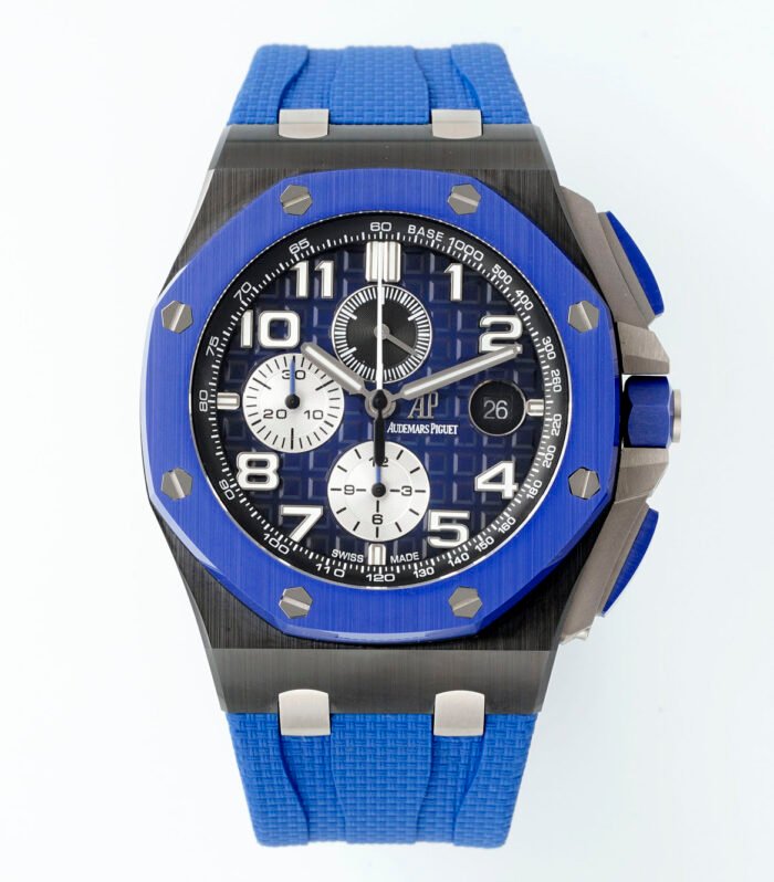 Royal Oak Offshore 44mm Black Ceramic TKF 1:1 Best Edition Blue Dial on Blue Rubber Strap A3126