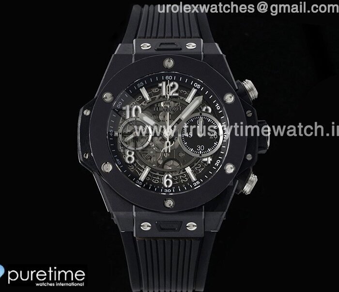 Big Bang Unico 42mm Black Ceramic BBF 1:1 Best Edition Skeleton Dial on Black Rubber Strap A1280 V2