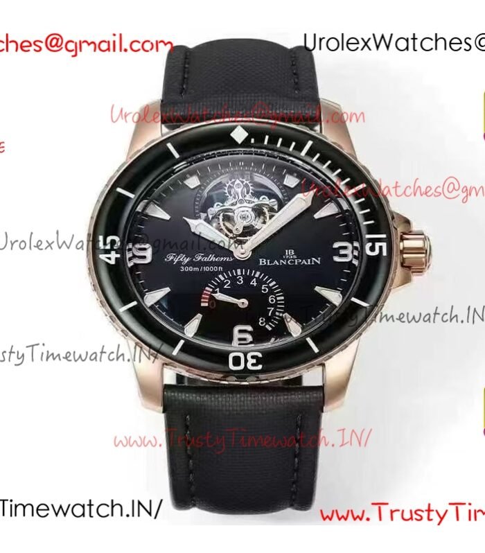 Blancpain Fifty Fathoms 5025-1530-52 YSF 45MM Black dial Rose gold case Black nylon strap