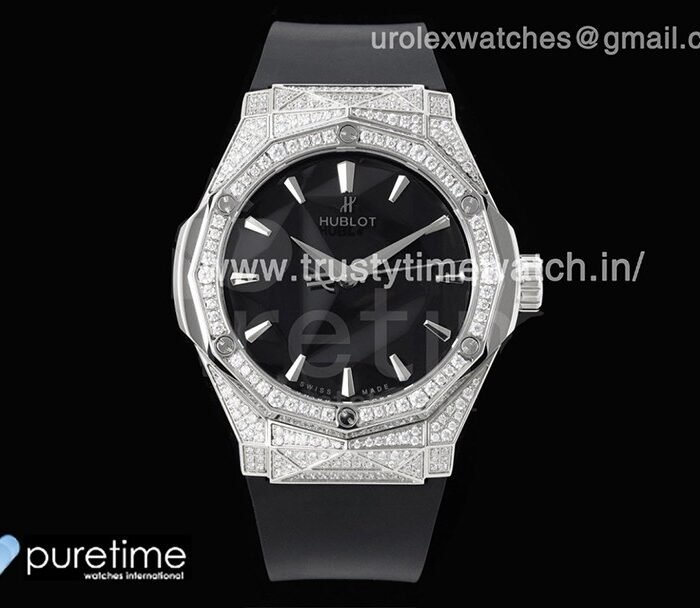 Classic Fusion Orlinski SS Full Diamonds APSF 1:1 Best Edtion Black Faceted Dial on Black Rubber Strap A2892