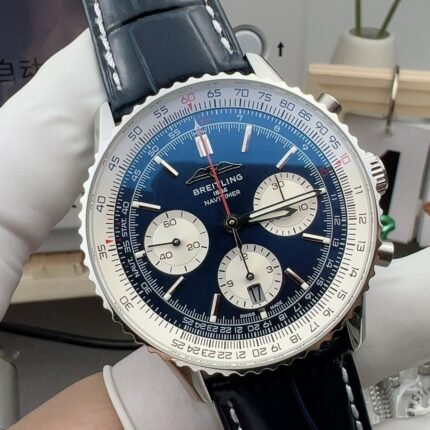 Navitimer B01 43mm SS B50 Best Edition Black Dial White Subdial On Black Leather Strap A7750