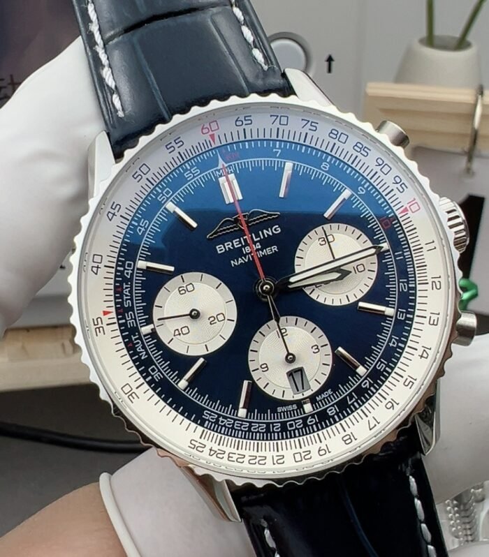 Navitimer B01 43mm SS B50 Best Edition Black Dial White Subdial On Black Leather Strap A7750
