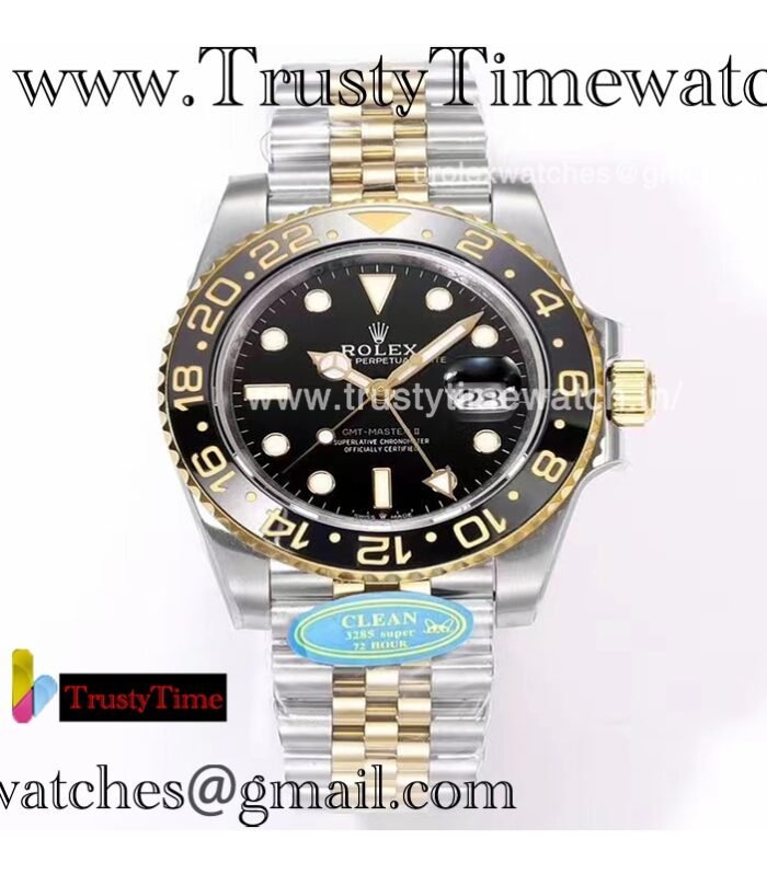 GMT-Master II CF Yellow Gold/SS Black DIAL 904L Stainless Steel Strap 3285 Integrated Movement