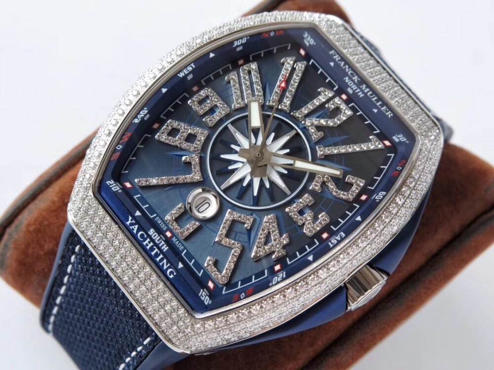 Vanguard V45 SS Full Diamonds Blue Textured Diamonds Markers on Blue Gummy Strap A2813 - Image 4