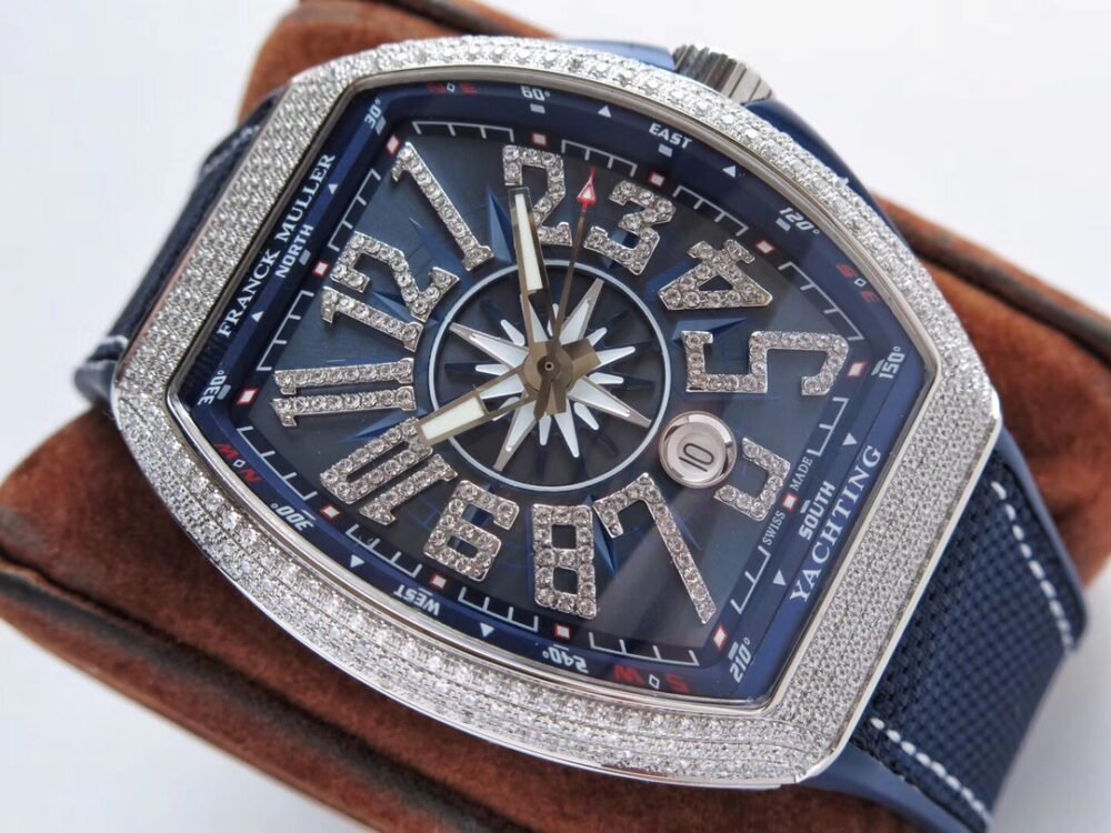 Vanguard V45 SS Full Diamonds Blue Textured Diamonds Markers on Blue Gummy Strap A2813 - Image 3