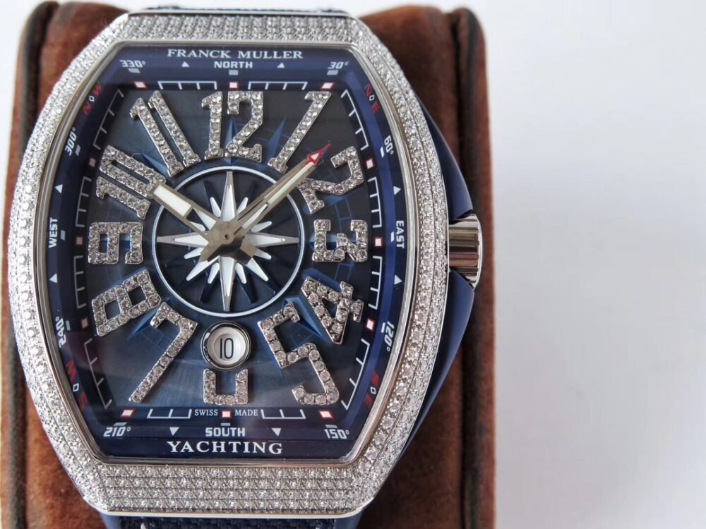 Vanguard V45 SS Full Diamonds Blue Textured Diamonds Markers on Blue Gummy Strap A2813 - Image 2