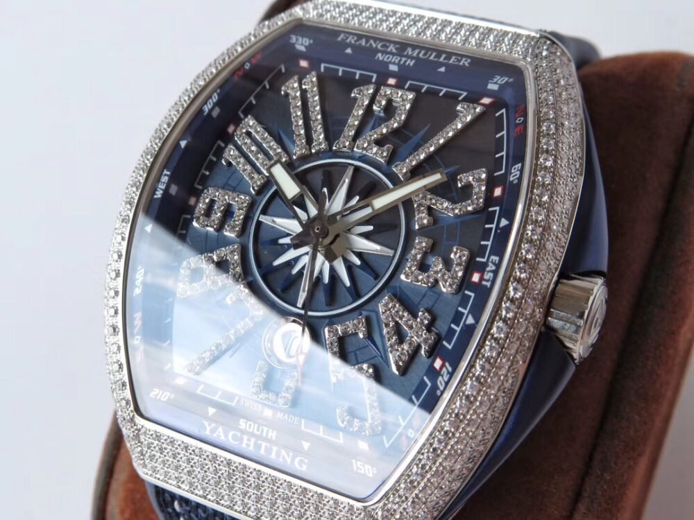 Vanguard V45 SS Full Diamonds Blue Textured Diamonds Markers on Blue Gummy Strap A2813 - Image 5