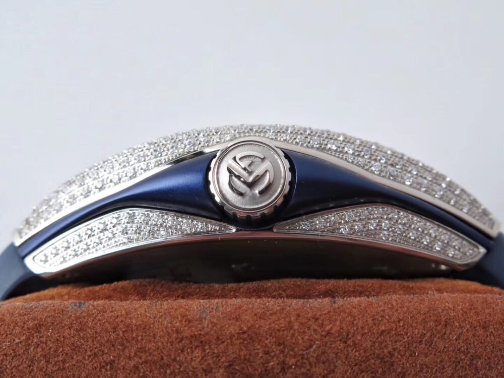 Vanguard V45 SS Full Diamonds Blue Textured Diamonds Markers on Blue Gummy Strap A2813 - Image 6