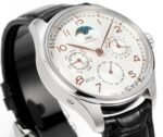 Master Ultra Thin Perpetual Calendar SS J Factory Best Edition Silver Dial on Black Leather Strap A868 - Image 2
