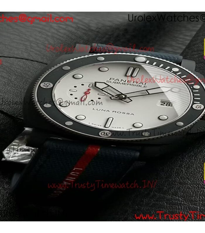 PAM1543 LUNA ROSSA SUBMERSIBLE 44MM CERAMIC VSF 1:1 BEST EDITION WHITE DIAL ON BLUE FABRIC STRAP P900