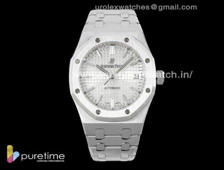 Royal Oak 37mm 15450 SS ZF 1:1 Best Edition White Textured Dial on SS Bracelet SA3120 Super Clone