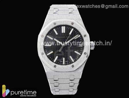 Royal Oak 41mm 15500 Frosted SS APSF 1:1 Best Edition Black Textured Dial on SS Bracelet SA4302 Super Clone V2