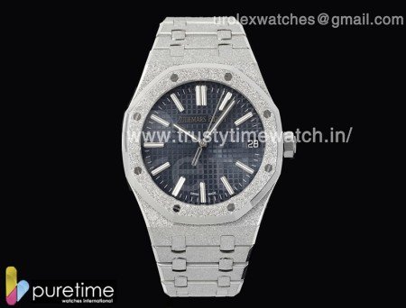 Royal Oak 41mm 15500 Frosted SS APSF 1:1 Best Edition Blue Textured Dial on SS Bracelet SA4302 Super Clone V2