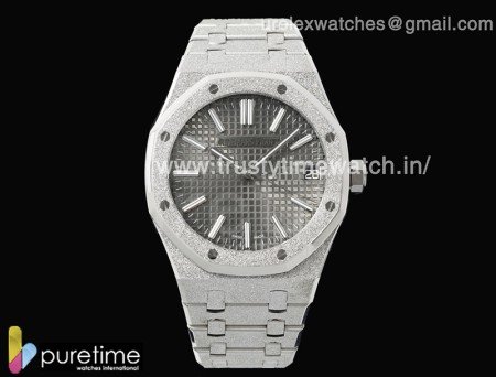 Royal Oak 41mm 15500 Frosted SS APSF 1:1 Best Edition Gray Textured Dial on SS Bracelet SA4302 Super Clone V2