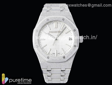 Royal Oak 41mm 15500 Frosted SS APSF 1:1 Best Edition White Textured Dial on SS Bracelet SA4302 Super Clone V2