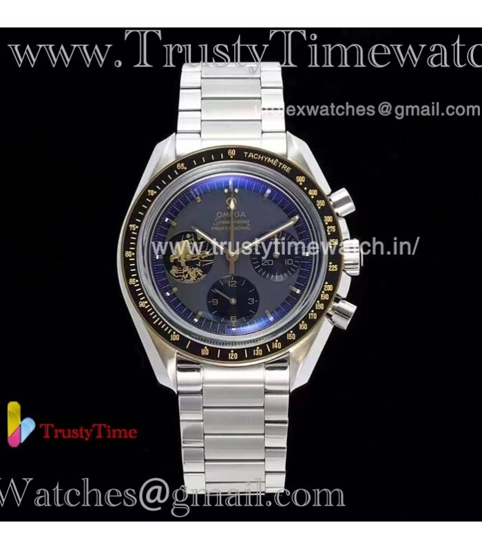 Speedmaster 42MM 18K gold plated case Black ceramic bezel Stainless steel strap Movement 3861