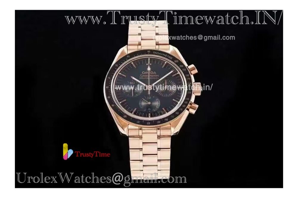 Speedmaster Moon 42mm Black dial 18K gold/black case Rose gold stainless steel strap Automatic movement 3861