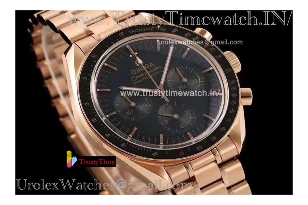 Speedmaster Moon 42mm Black dial 18K gold/black case Rose gold stainless steel strap Automatic movement 3861 - Image 8