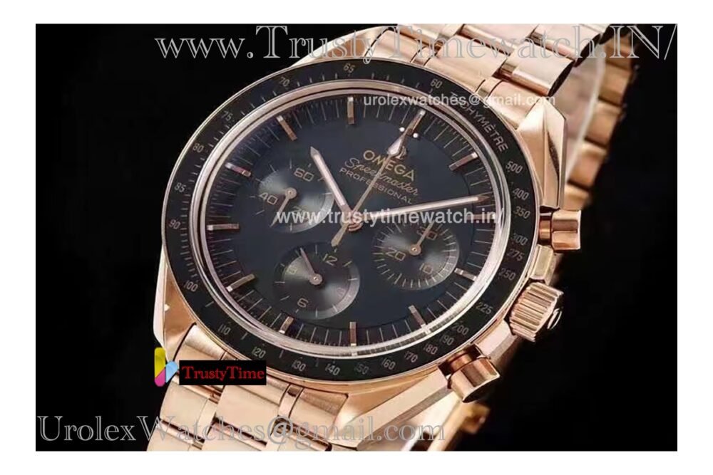 Speedmaster Moon 42mm Black dial 18K gold/black case Rose gold stainless steel strap Automatic movement 3861 - Image 7