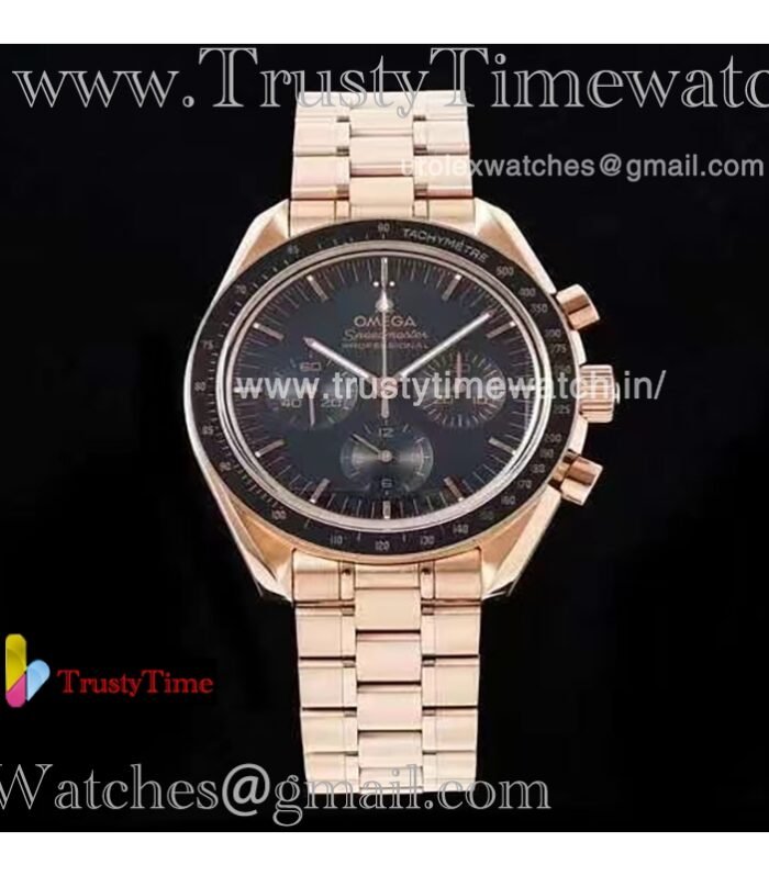 Speedmaster Moon 42mm Black dial 18K gold/black case Rose gold stainless steel strap Automatic movement 3861