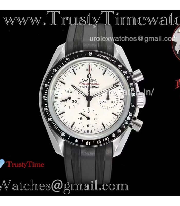 Speedmaster Moon Disc 42mm Ceramic Bezel White Dial Black Rubber Strap 3861 Movement