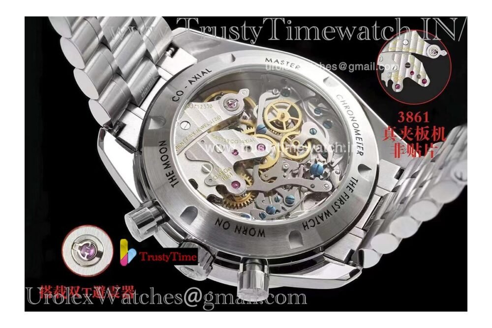 Speedmaster series moon disc 42 mm black ceramic bezel white dial stainless steel strap 3861 movement - Image 5