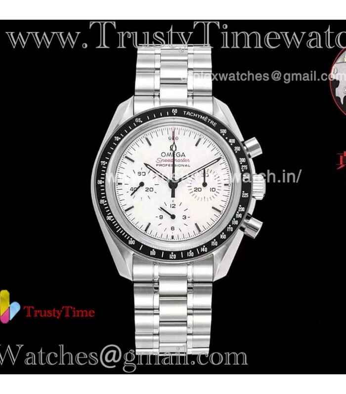 Speedmaster series moon disc 42 mm black ceramic bezel white dial stainless steel strap 3861 movement
