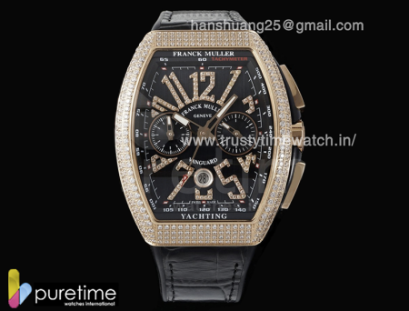 Vanguard Chrono RG Diamonds ABF 1:1 Best Edition Black Dial on Black Leather Strap A7750