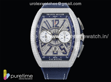 Vanguard Chrono SS ABF 1:1 Best Edition Blue Dial Full Diamonds on Blue Nylon Strap A7750