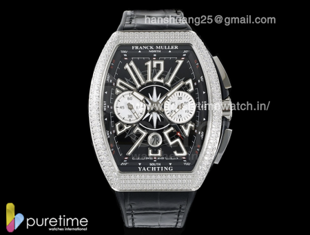 Vanguard Chrono SS Diamonds ABF 1:1 Best Edition Black Dial on Black Leather Strap A7750