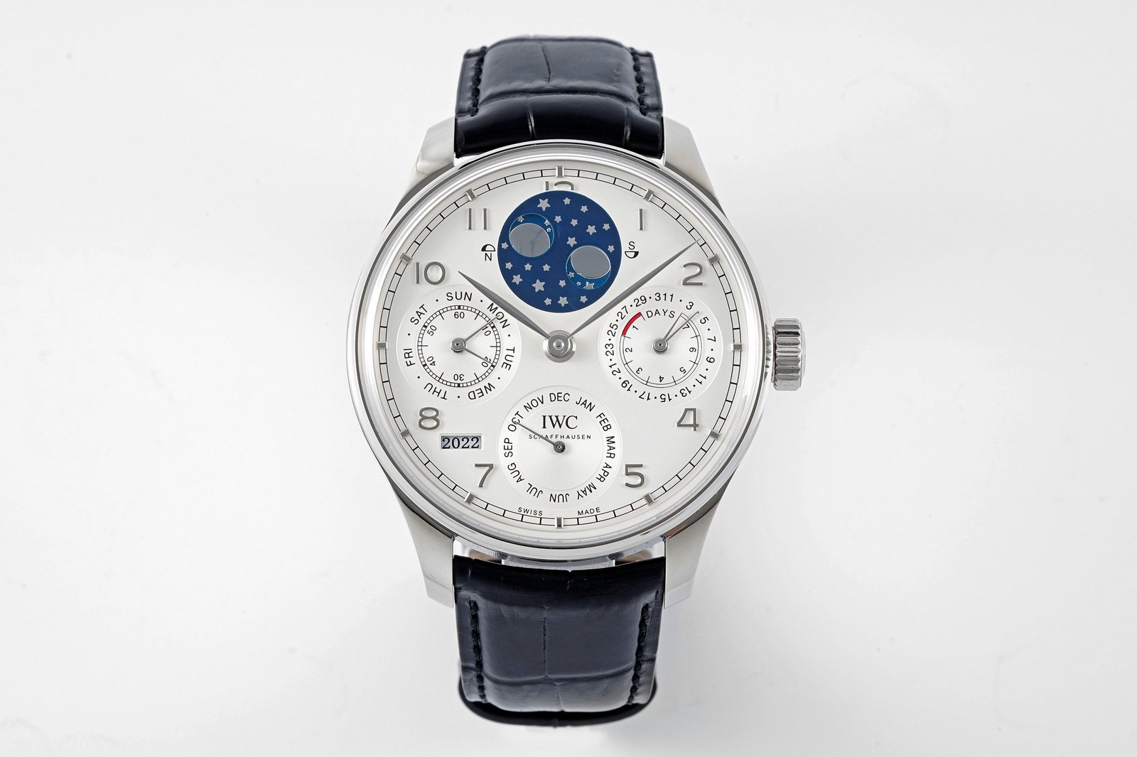 Portuguese IW503406 Real PR SS APSF 1:1 Best Edition White Dial On Black Leather Strap A52610