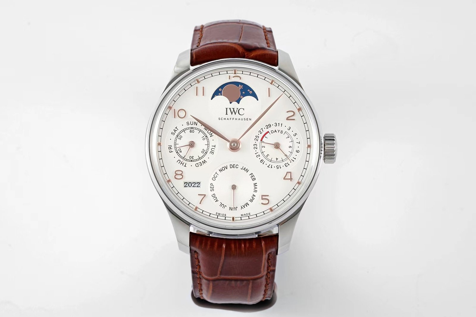 Portuguese IW503307 Real PR SS APSF 1:1 Best Edition White Dial On Brown Leather Strap A52610