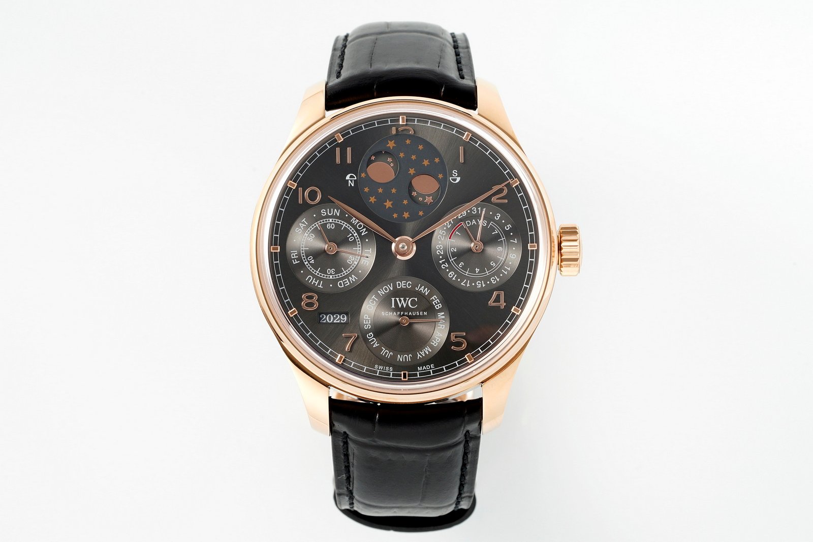 Portuguese IW503404 Real PR RG APSF 1:1 Best Edition Gray Dial On Black Leather Strap A52010