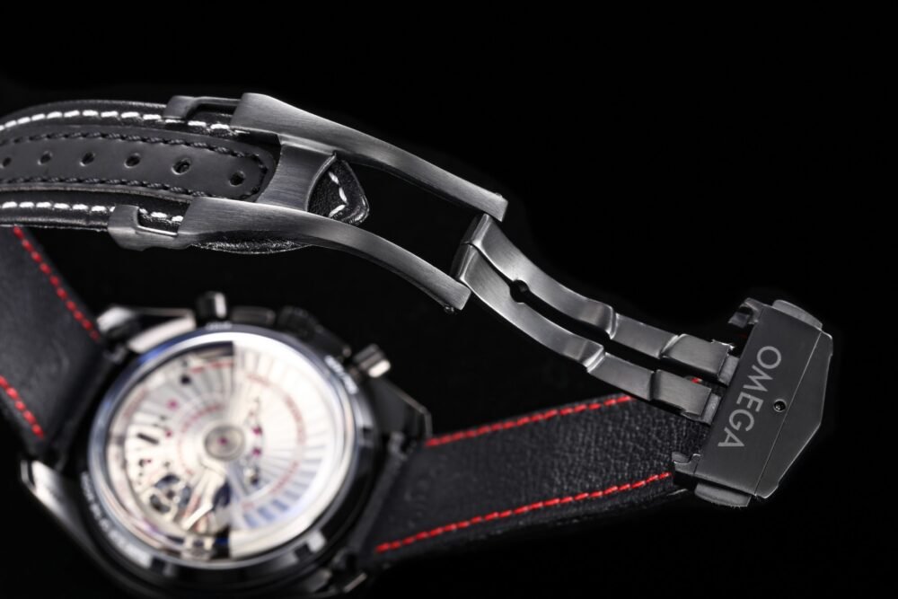 Speedmaster "Dark Side of The Moon" Real Ceramic N1F 1:1 Best Edition Black Dial on Black Leather Strap A9300 - Image 4