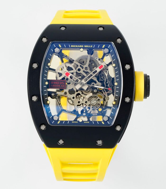 RM035-02 Forged Carbon Case KUF Best Edition Yellow Crown on Yellow Nylon Strap MIYOTA8215
