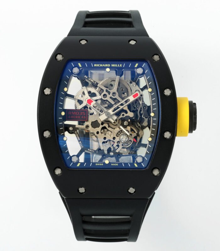 RM035 Americas Black Ceramic SONIC Best Edition Skeleton Dial on Black Rubber Strap Clone RMUL1