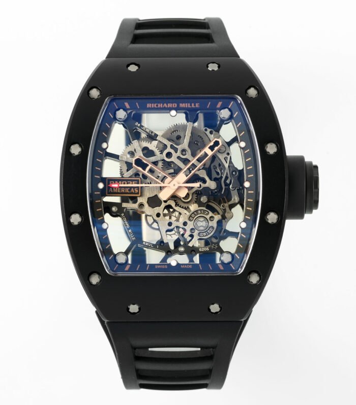 RM035-02 Real Black NTPT ZF 1:1 Best Edition Skeleton Dial On Black Rubber Strap Real Super Clone RMAL1 V7