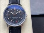Navitimer 41mm GMT SS BLSF 1:1 Best Edition Black Dial on Black Leather Strap A2836