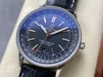 Navitimer 41mm GMT SS BLSF 1:1 Best Edition Black Dial on Black Leather Strap A2836 - Image 3