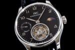 Portuguese Tourbillon SS AXF Black Dial Sliver Numbers moonphase on Black Leather Strap - Image 2
