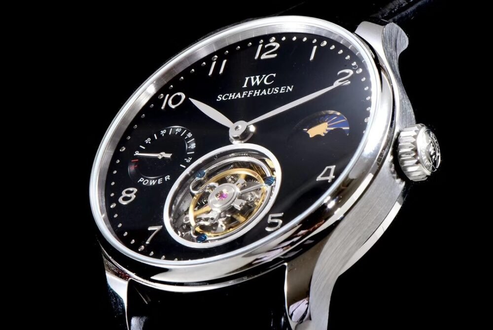 Portuguese Tourbillon SS AXF Gray Dial Sliver Numbers moonphase on Black Leather Strap - Image 4