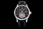 Portuguese Tourbillon SS AXF Black Dial Sliver Numbers moonphase on Black Leather Strap