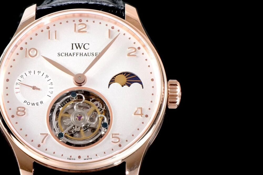 Portuguese Tourbillon Power Reserve RG AXF White Dial RG Numbers moonphase on Black Leather Strap - Image 4