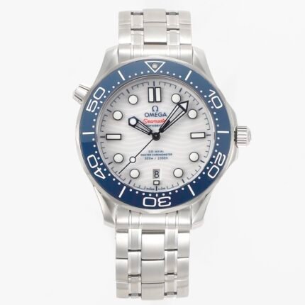 Seamaster Diver 300M B50F Blue Ceramic White Dial on SS Bracelet A8800 (Free Rubber Strap)