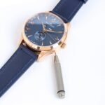 Master Ultra Thin Small Second SS ZF 1:1 Best Edition Golden Dial on Blue Leather Strap A896 - Image 6
