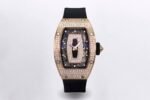RM07 Paved Snowflake Cut Diamonds RG ZF Best Edition Black MOP Diamond Skeleton Dial On Black Rubber Strap Asian CRMA2 Clone
