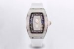 RM07 Paved Snowflake Cut Diamonds SS ZF Best Edition White MOP Diamond Skeleton Dial On White Rubber Strap Asian CRMA2 Clone