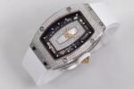 RM07 Full Paved Diamond SS ZF Best Edition White Diamond Skeleton Dial On White Rubber Strap Asian CRMA2 Clone - Image 3